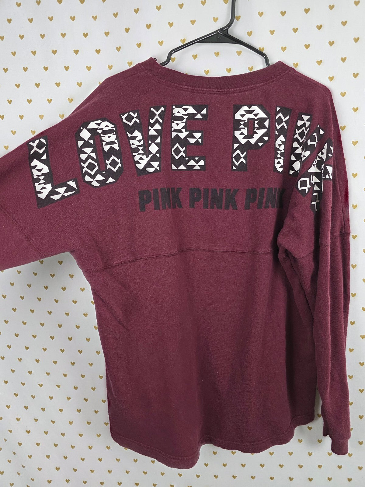 Victorias Secret Pink Maroon Oversized Geometric Sweater Shirt large