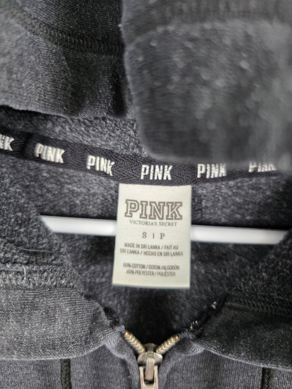 Victorias Secret Pink Small Grey Bling Logo Hoodie Jacket Sequined
