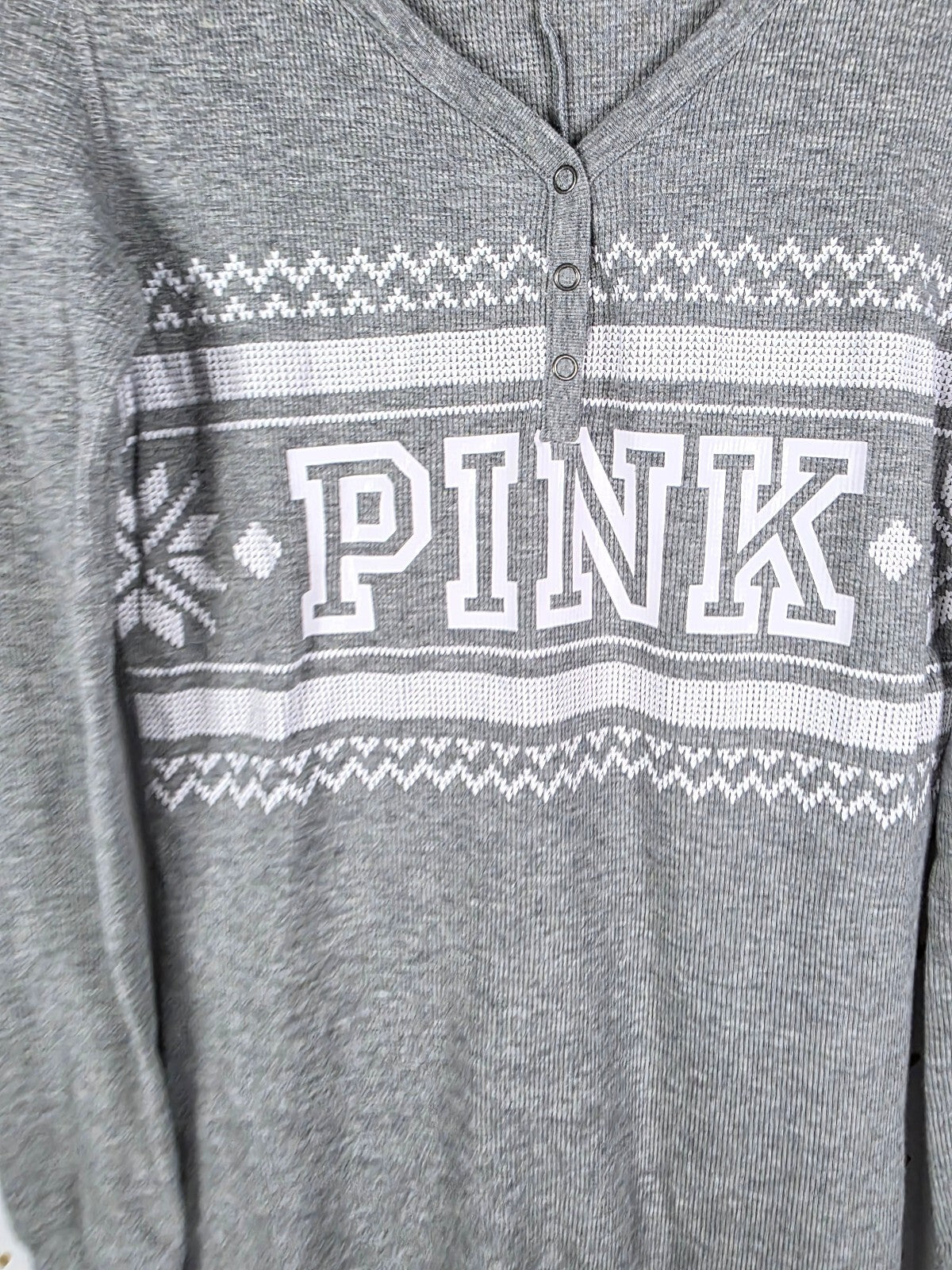 Victoria's Secret PINK Long Jane Thermal Large Fair Isle Drop Seat Pajamas