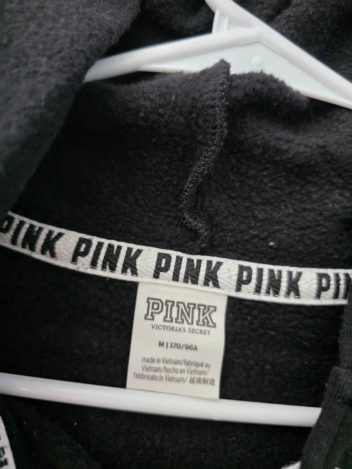 Victorias Secret Pink Rose BLING Set Sweats Pullover Hooded Sweater Sequined Med