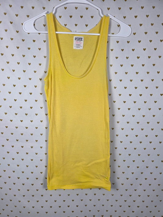 Victorias Secret PINK Vintage Ribbed Y2k Yellow Tank Top Muscle Tee LARGE