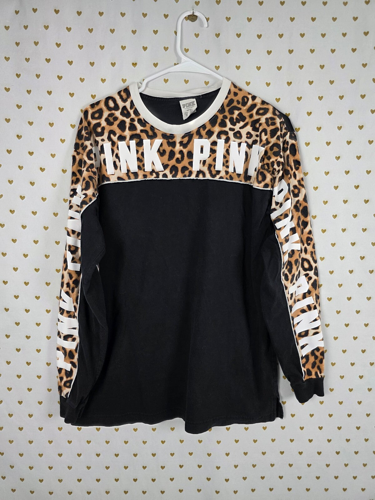 Victorias Secret PINK Leopard Cheetah Long Sleeve Logo Tee shirt Medium