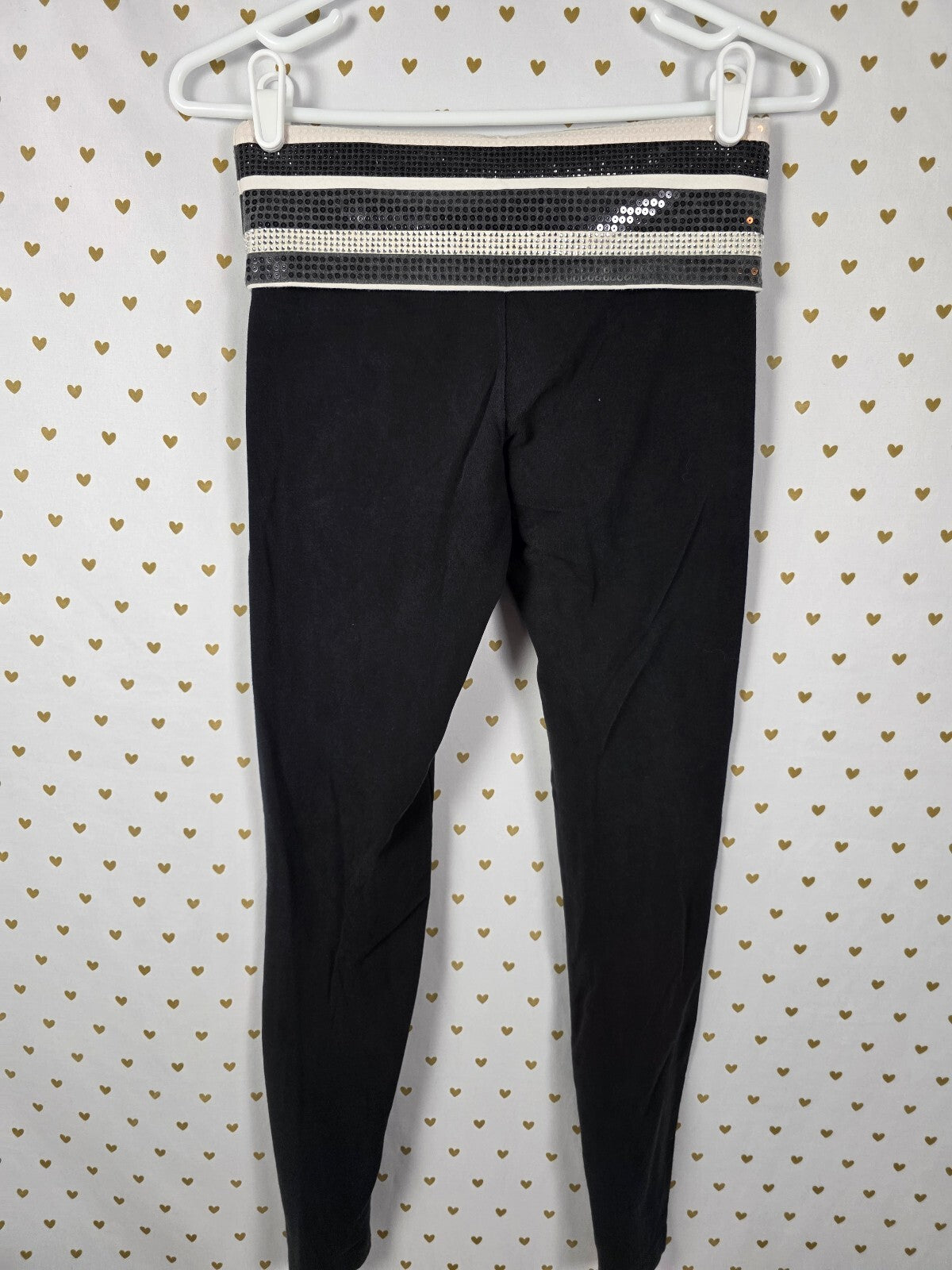 Victorias Secret PINK BLING Sequin STRIPE Foldover Yoga Pants XS Skinny Ankle