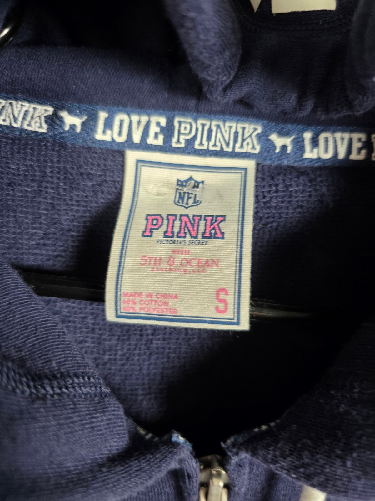 VS PINK Dallas Cowboys NFL BLING Full Zip Hoodie Small Drafted Navy Bling