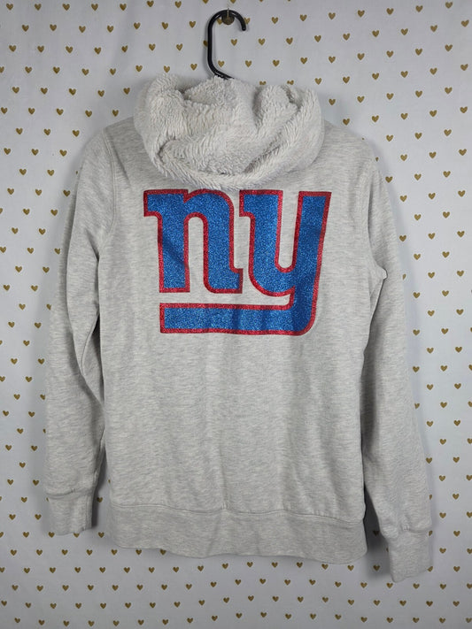 Victoria's Secret PINK NY Giants NFL BLING Faux Fur Lined Hoodie Small Glitter