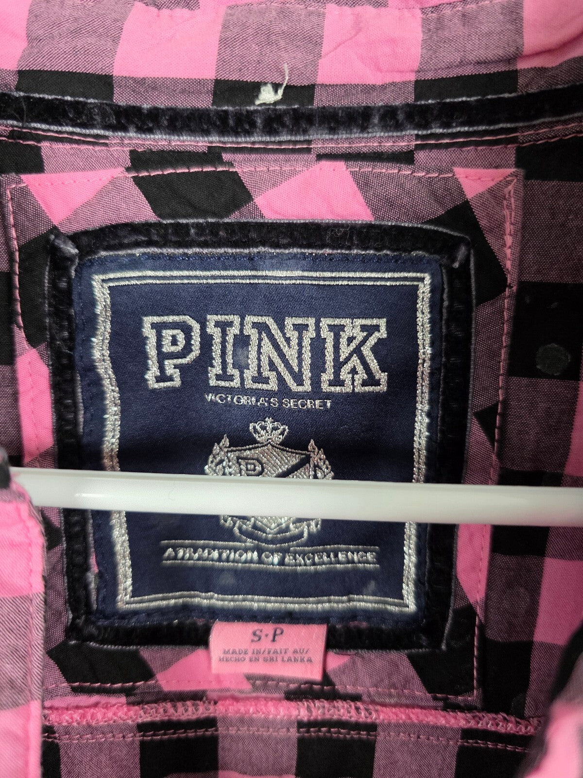 Victoria's Secret PINK Plaid Ruffle Shirt Dress S/P Pink Black BLING Rhinestone
