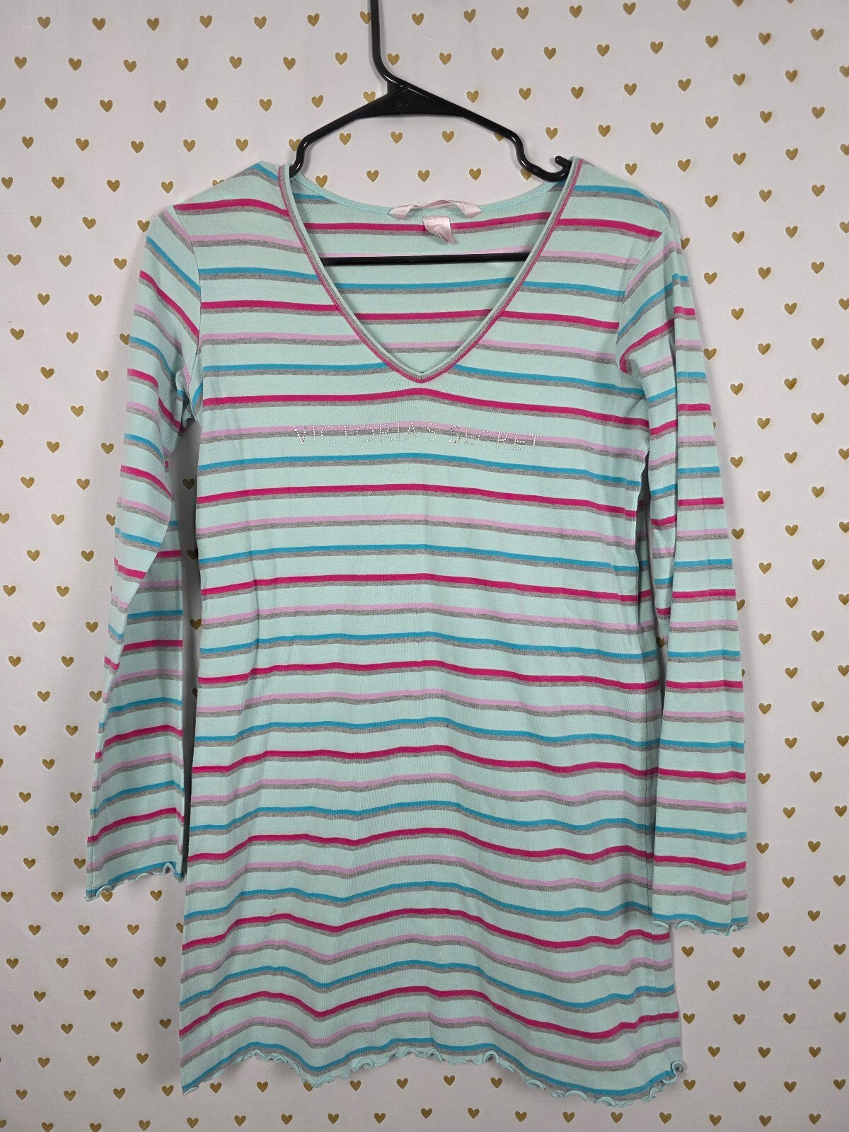 Victorias Secret Vintage y2k 100% Cotton Striped Long sleeve Nightgown Shirt M