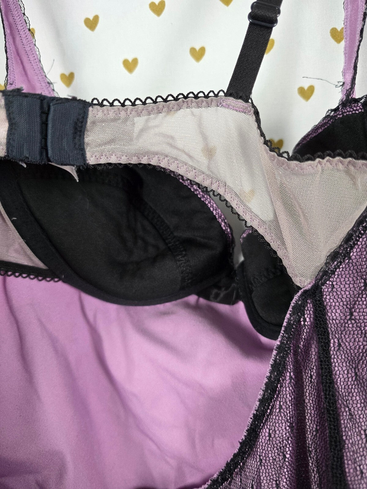 Victoria's Secret 34B Purple Black Lace Mesh Babydoll Chemise Lingerie Y2K