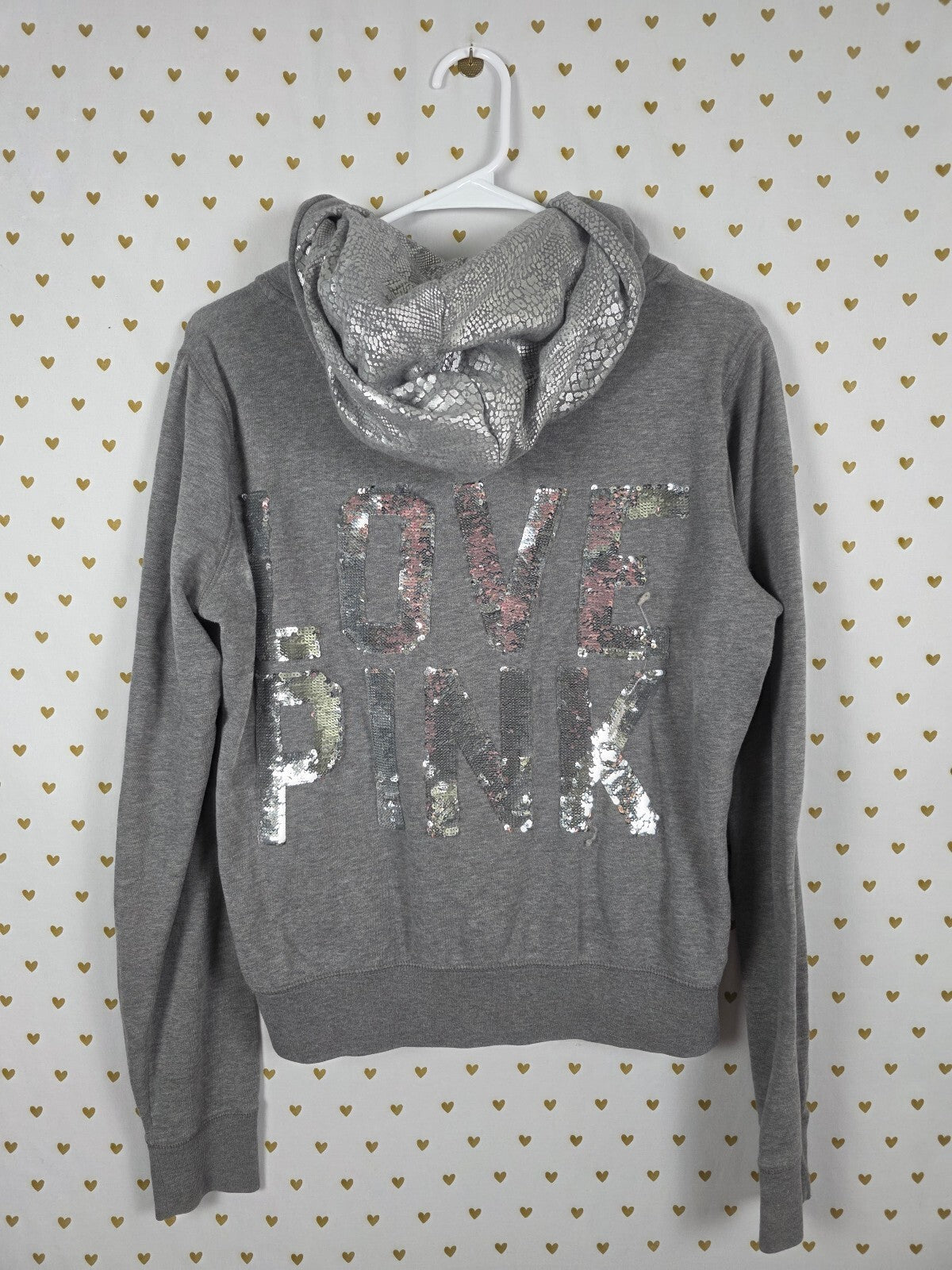Victorias Secret Pink Bling animal Print Sequined Logo Full zip Hoodie jacket M