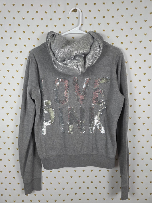 Victorias Secret Pink Bling animal Print Sequined Logo Full zip Hoodie jacket M