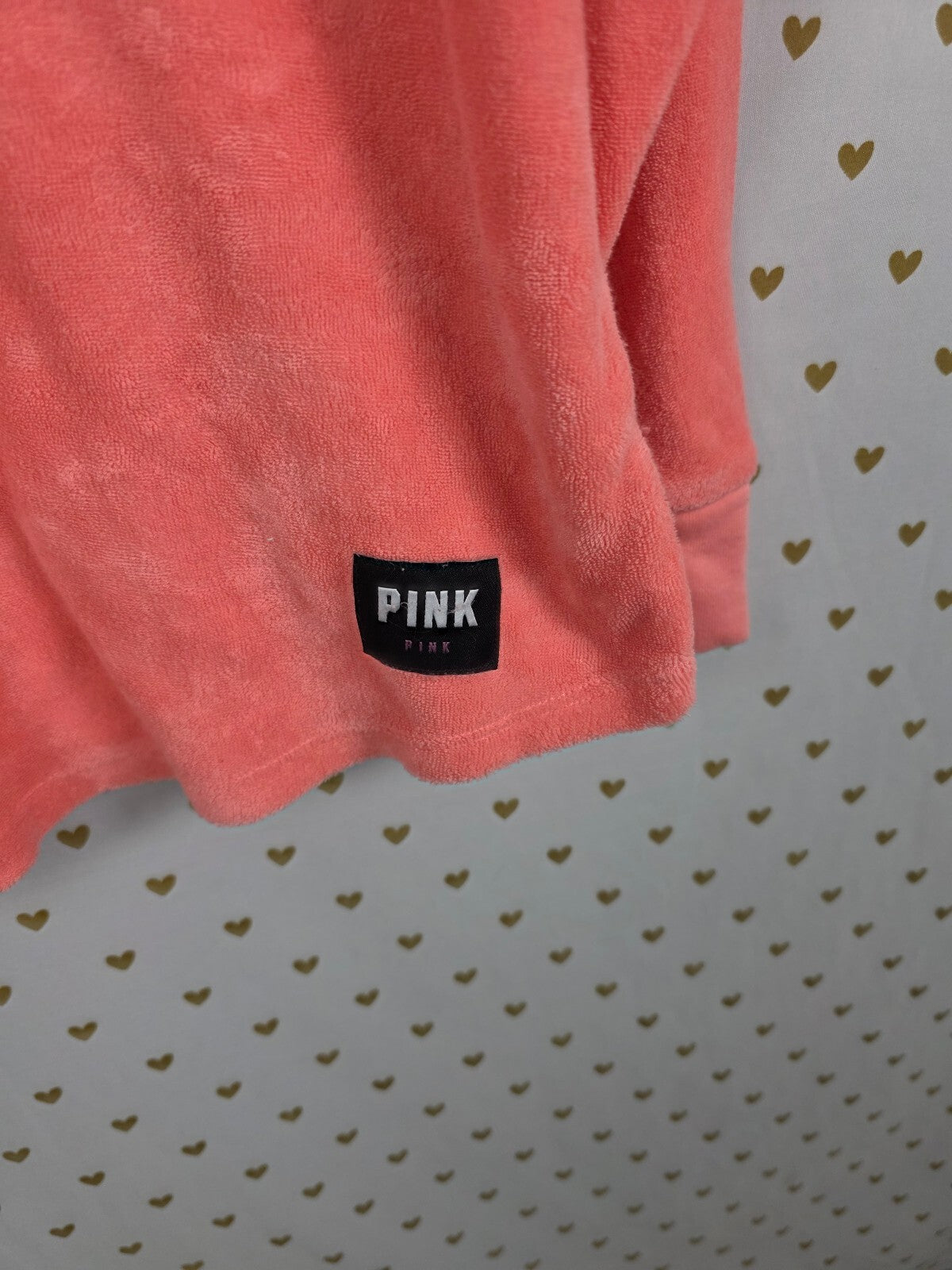 Victorias Secret Pink VELOUR Pullover V neck Hoodie Sweater Orange LARGE