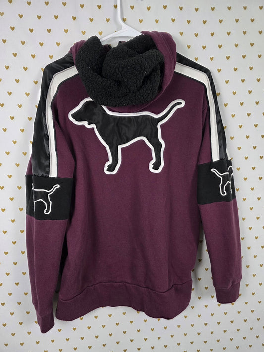 Victorias Secret Pink Embroidered Hood Dog Logo Sweater Pullover XS OVERSIZED