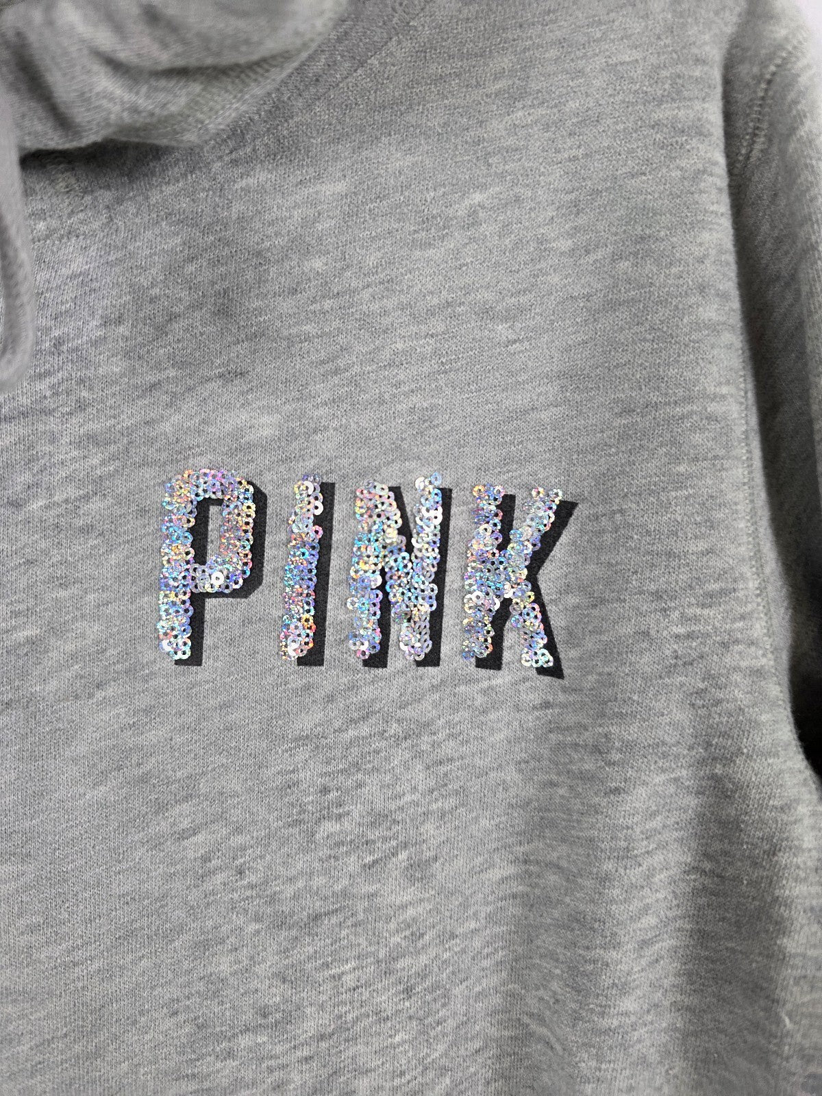 Victorias Secret Pink CHICAGO Bling Heart Sequined Full Zip Hoodie Jacket LARGE