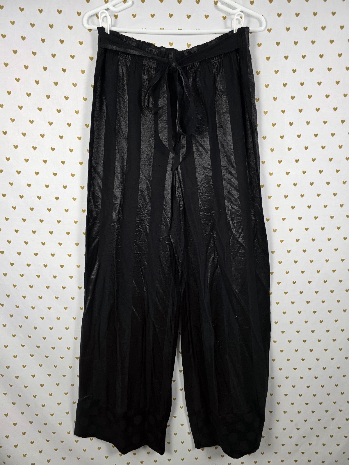 Victorias Secret Satin Black tie Front Flowy LARGE Sleep Pants Pajama PJ Bottoms