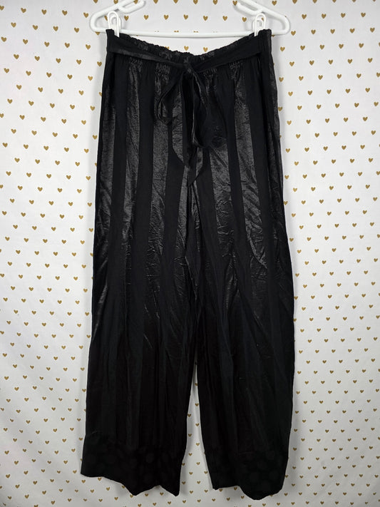 Victorias Secret Satin Black tie Front Flowy LARGE Sleep Pants Pajama PJ Bottoms
