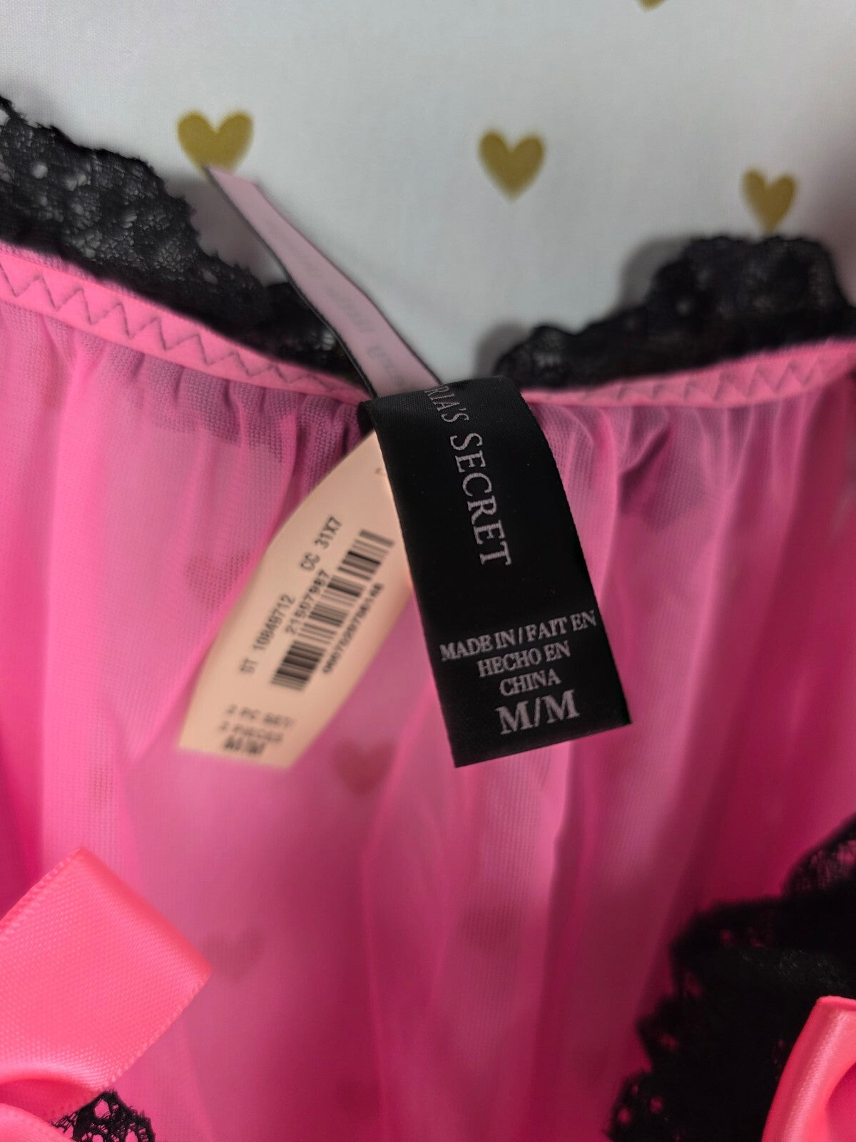 Victoria's Secret Sexy Little Things Pink Black Lace Babydoll Nightie M NWT NEW