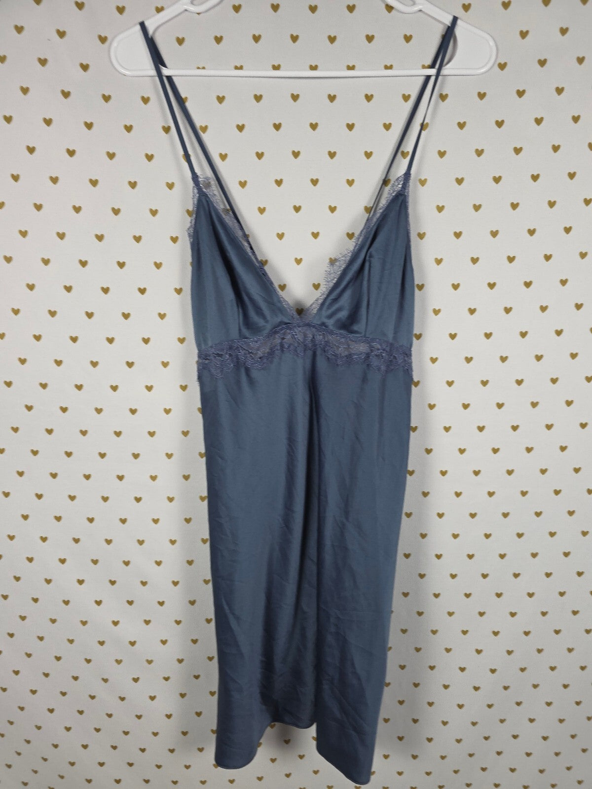 Victorias Secret Blue Cross Strap Nightie Lingerie Slip Dress Satin LARGE