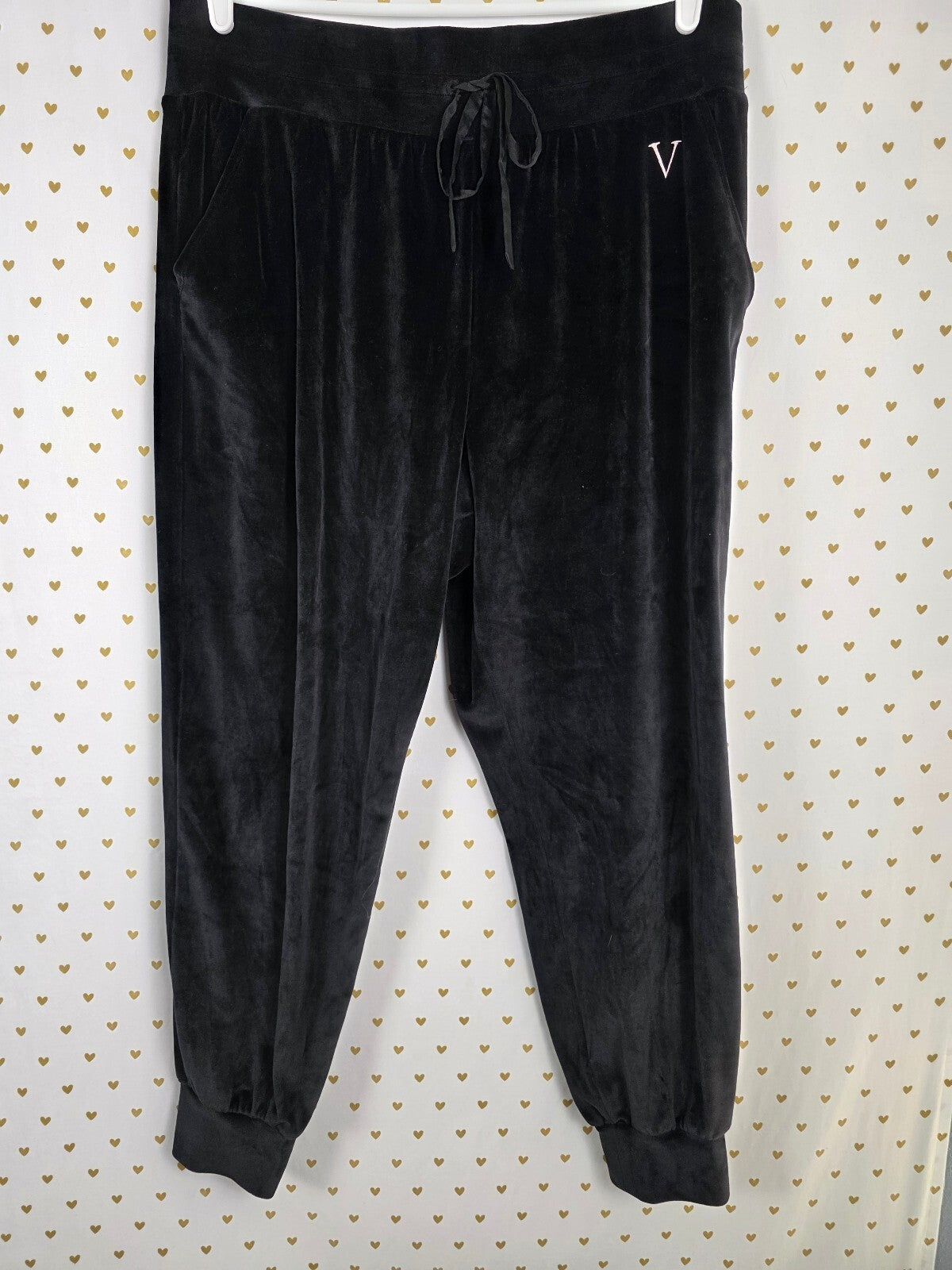 Victorias Secret Black Velour On Point Full Zip Hoodie Jacket Sweats XL