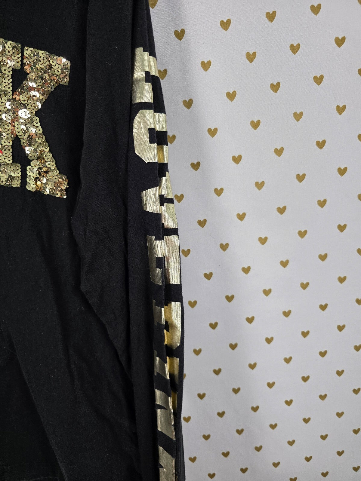 Victorias Secret PINK Gold Bling Long Sleeve Sequin Tee shirt SMALL Oversized