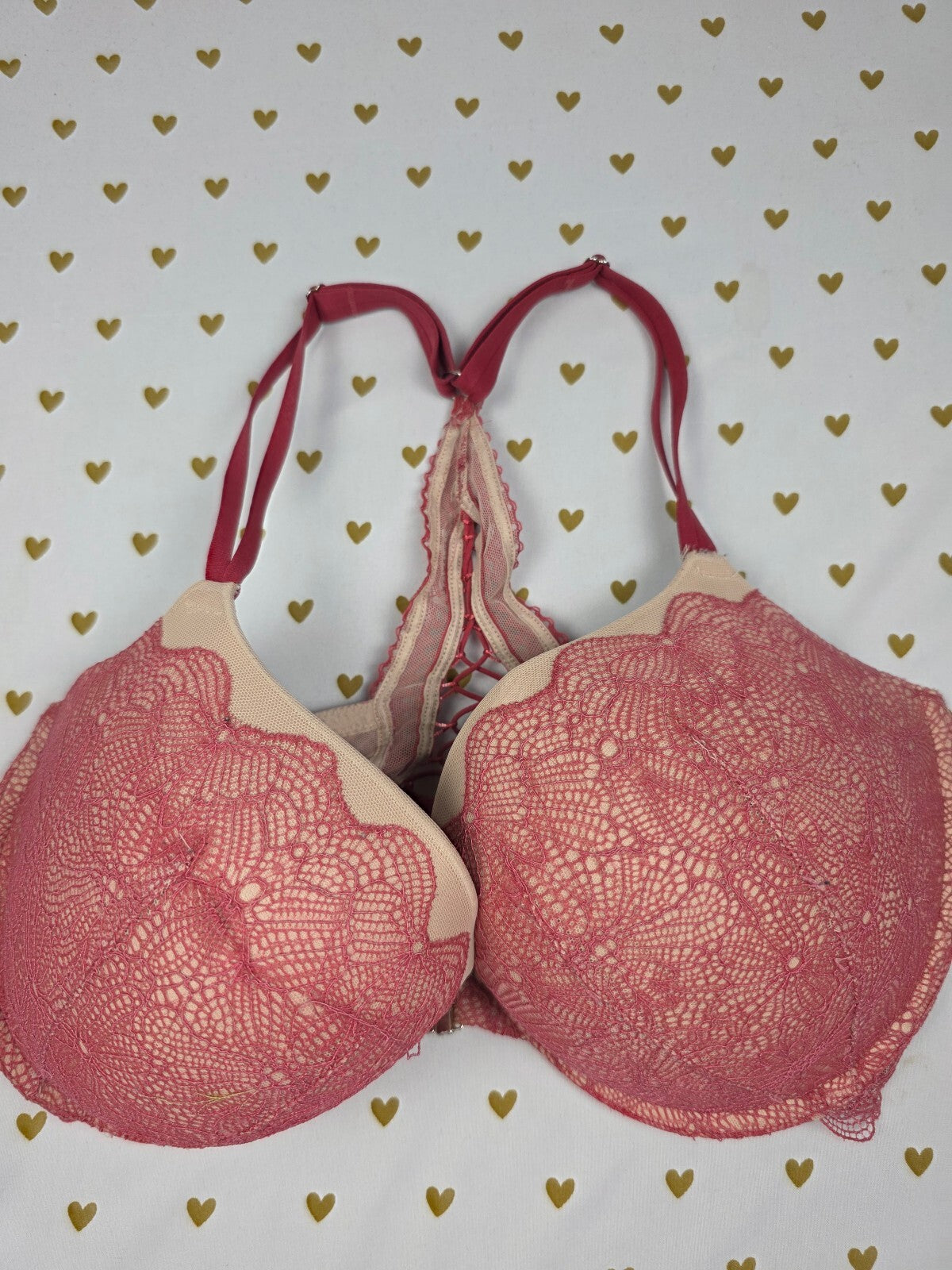 Victorias Secret Racerback Front Close Lace Accent Push Up Bra 36DDD