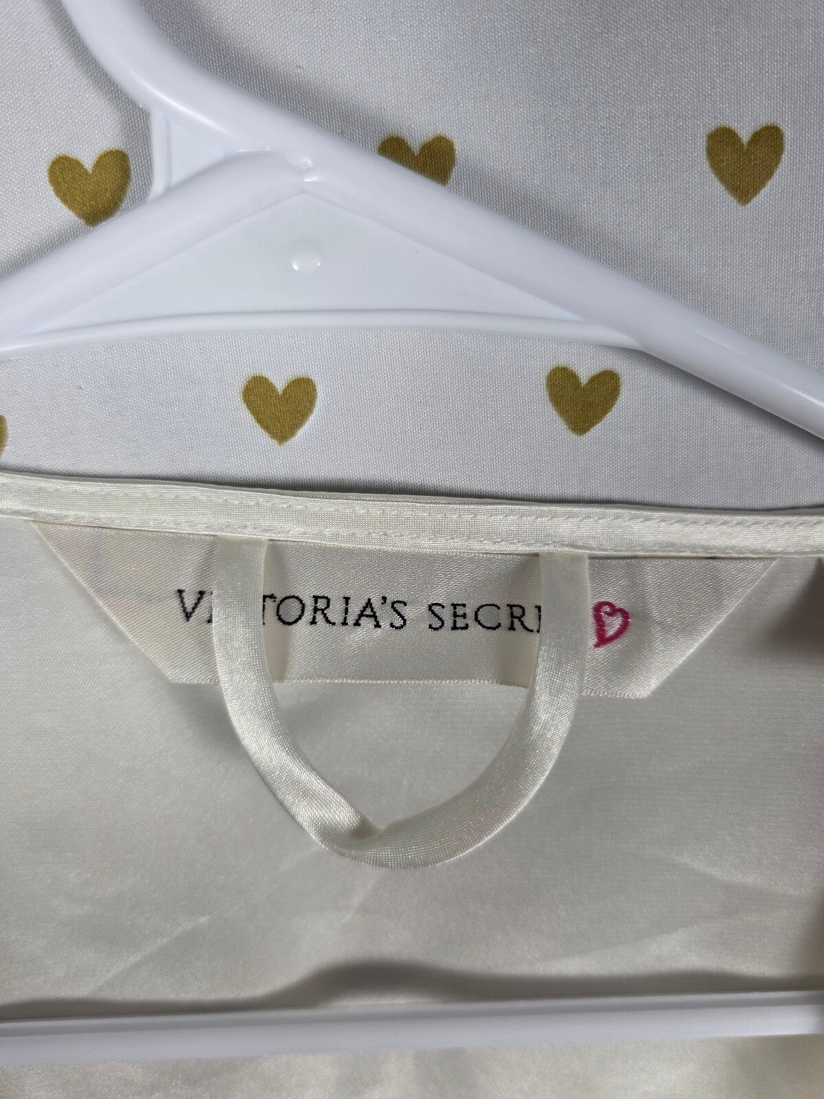 Victorias Secret Satin Silky Robe White VINTAGE Heart Label embellished SEQUIN