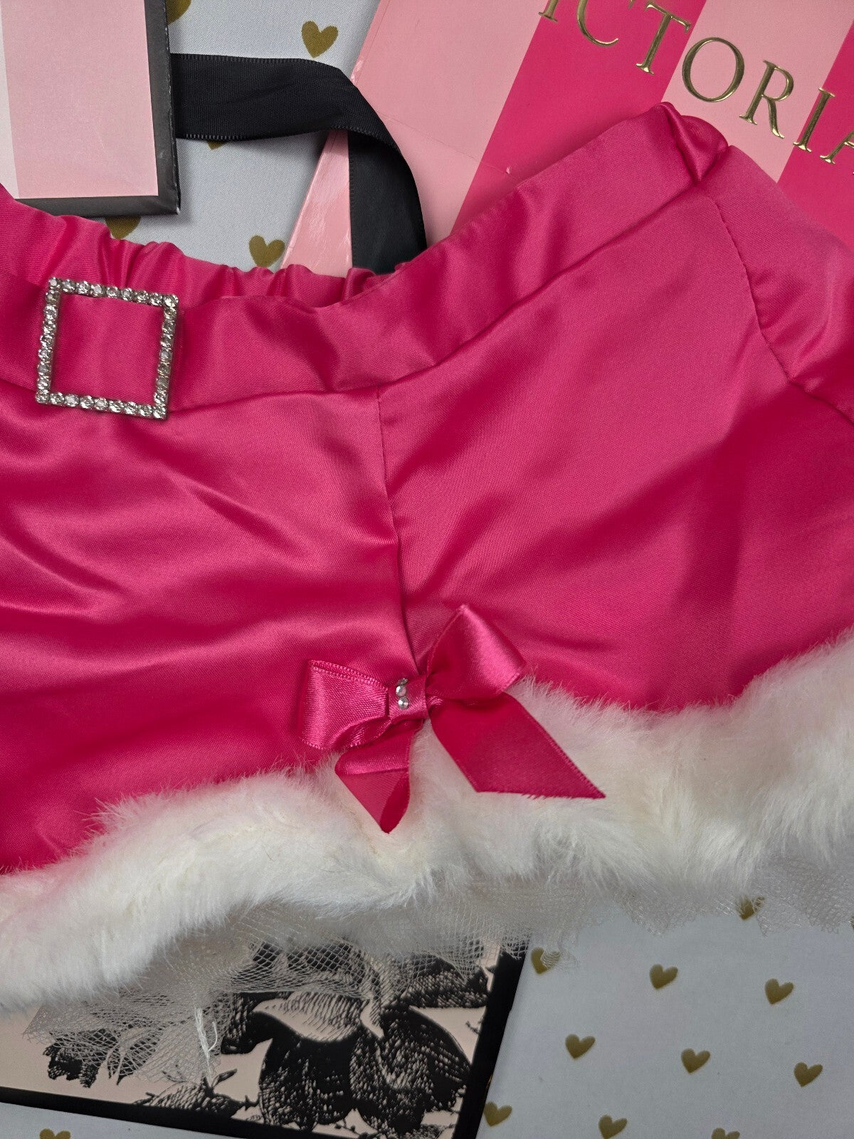 Vintage Victoria's Secret Sexy Santa Pink Satin Fur Mini Skirt NWT Y2K