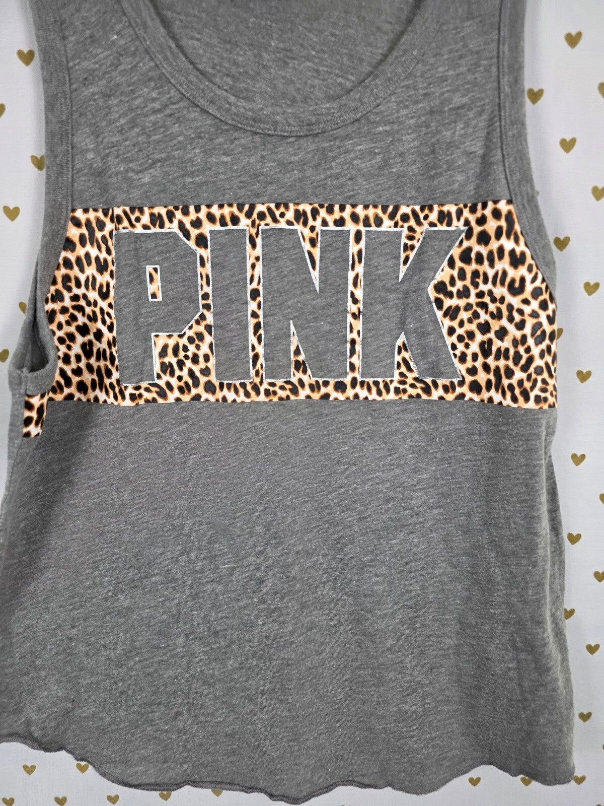 Victorias Secret PINK Leopard CHeetah Logo Tank Top Muscle Tee Small
