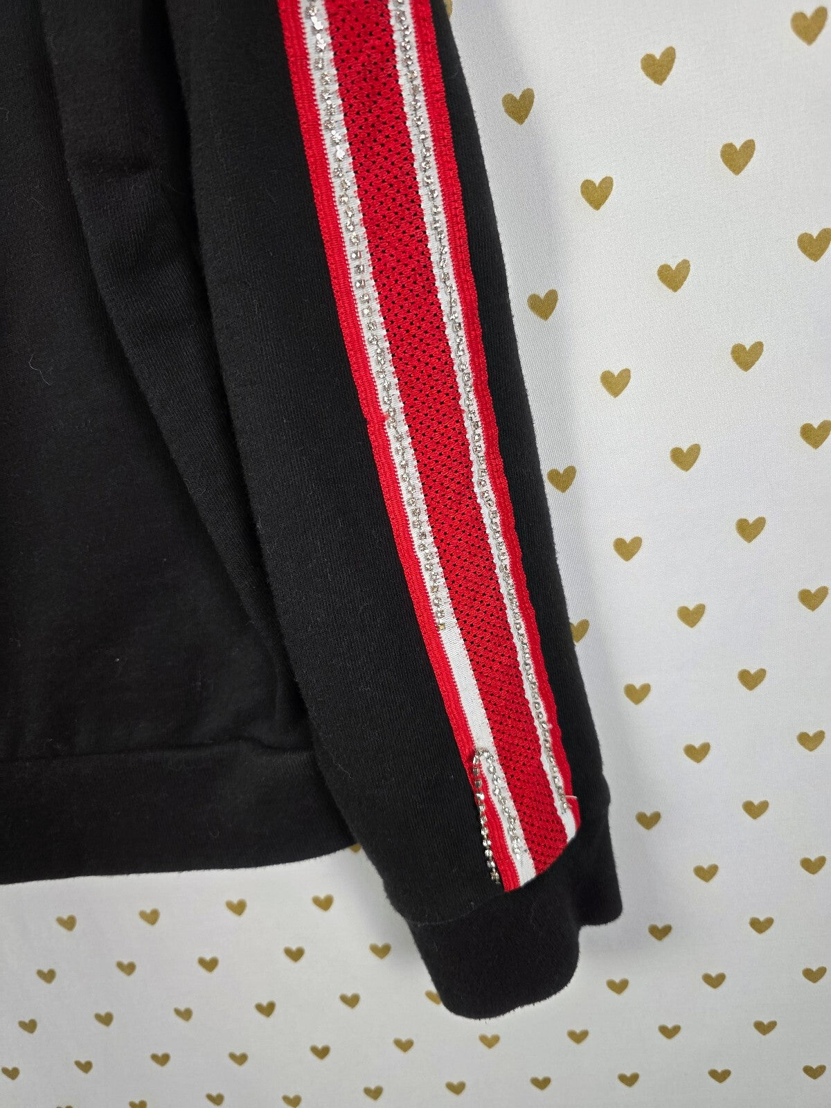 Victorias Secret Pink BLING Striped Crest Full Zip Hoodie Jacket LARGE Sequined