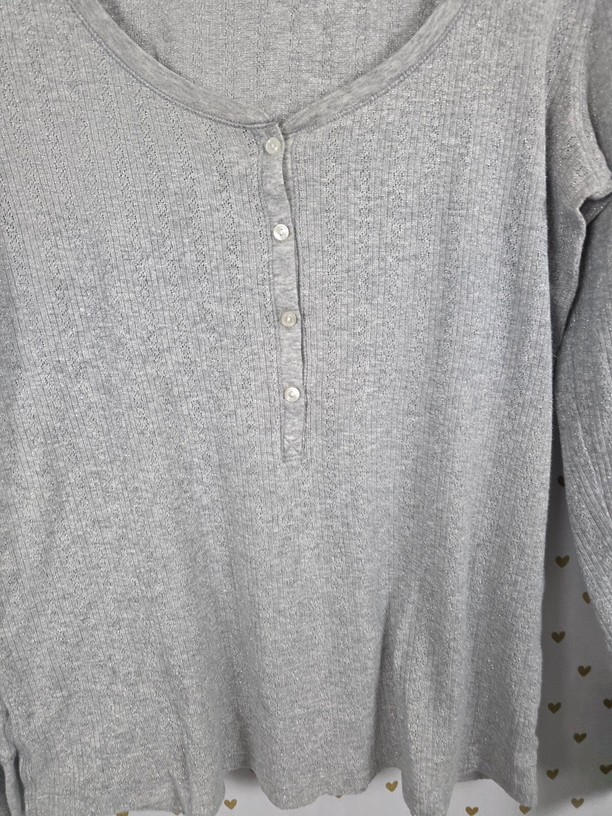 Victorias Secret Shimmer Grey Long sleeve Knit Henley Shirt Large