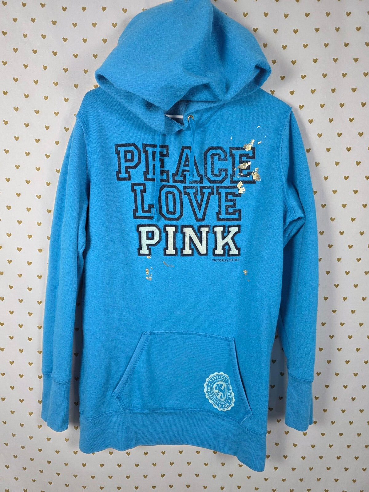 PINK Victoria's Secret Sweater Dress Hoodie Blue Peace Love Pink M Y2K