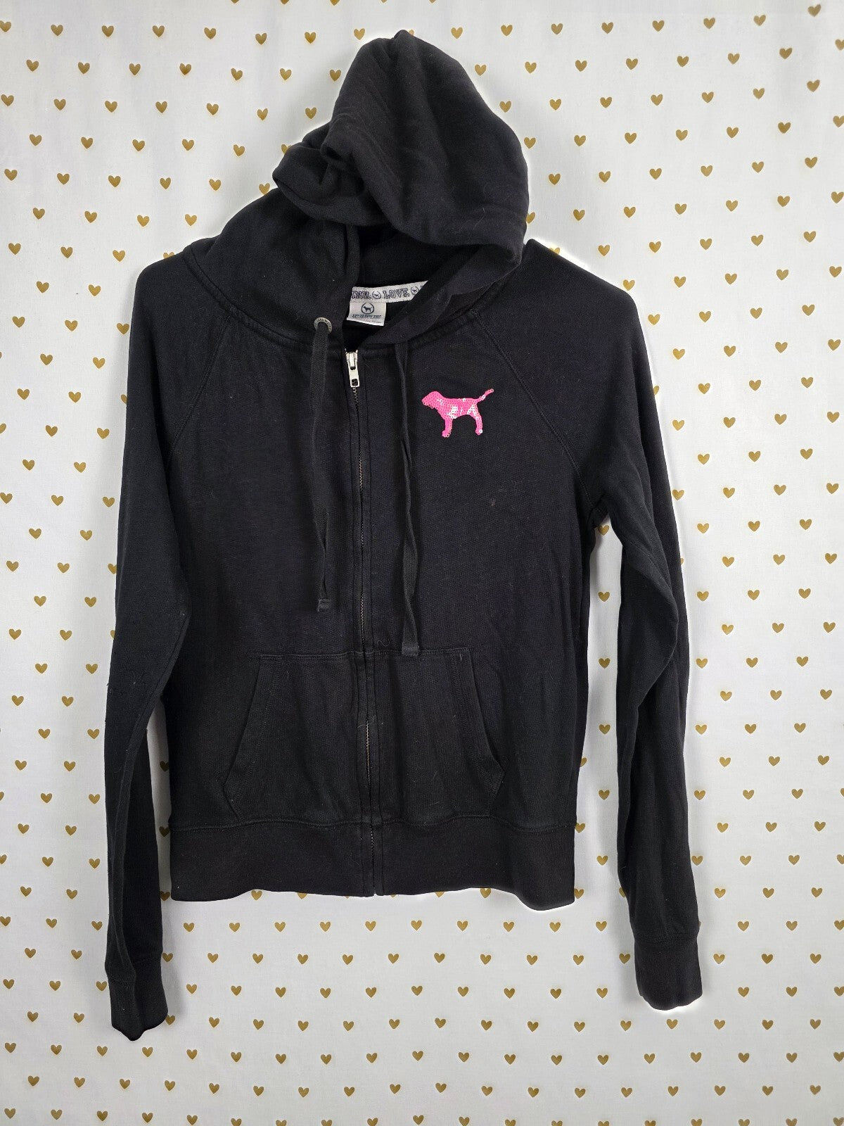 Victorias Secret Pink Sequined Crest Neon Full zip Hoodie Jacket Coat XS