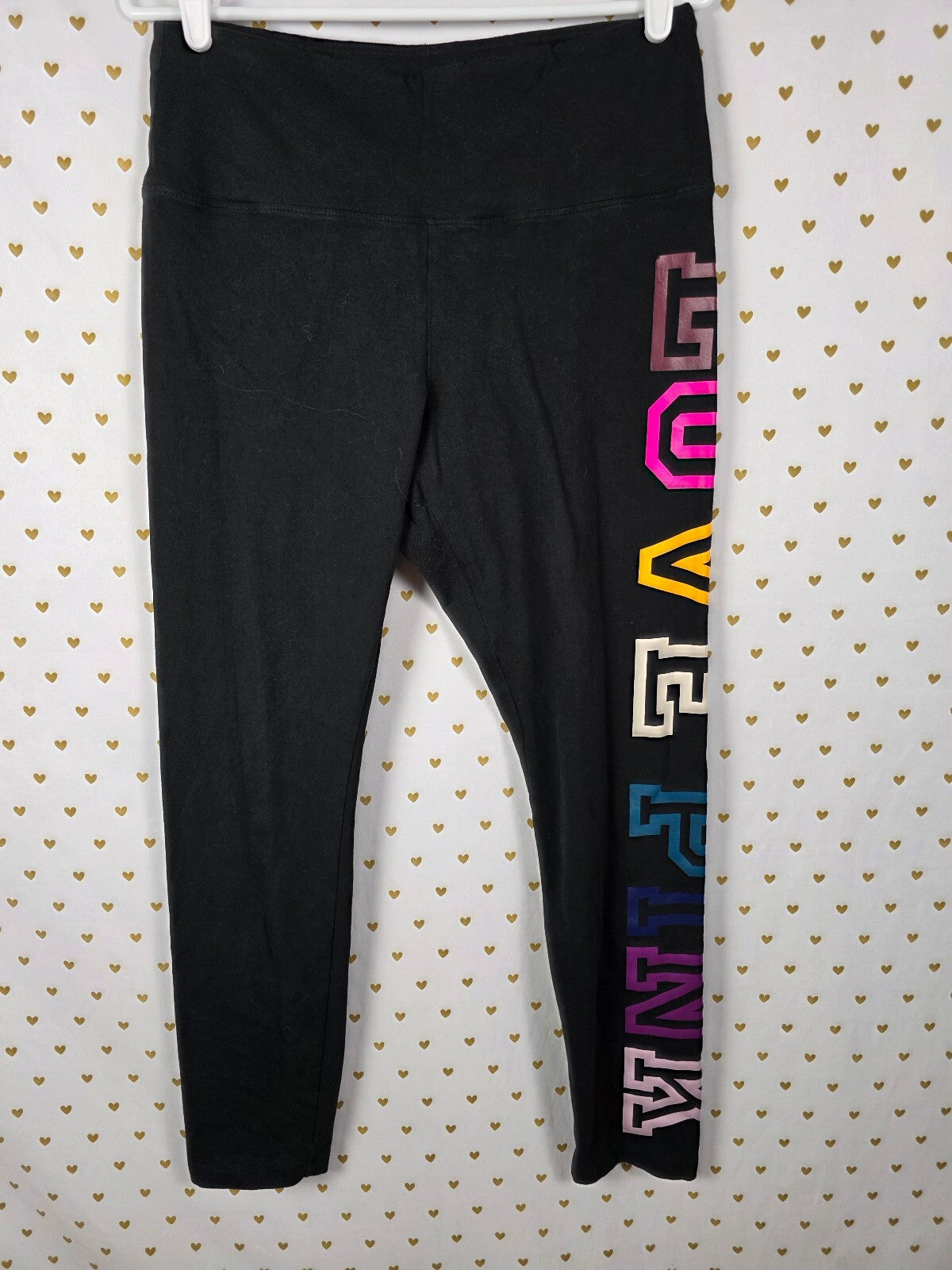 Victorias Secret PINK RAINBOW logo Yoga Pants XL Ankle
