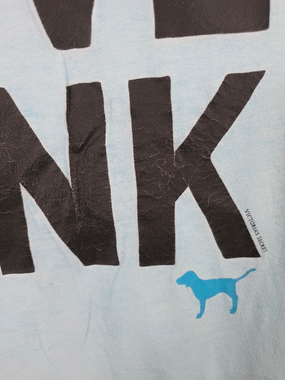 Victorias Secret PINK Vintage Blue V neck logo Tee shirt Medium