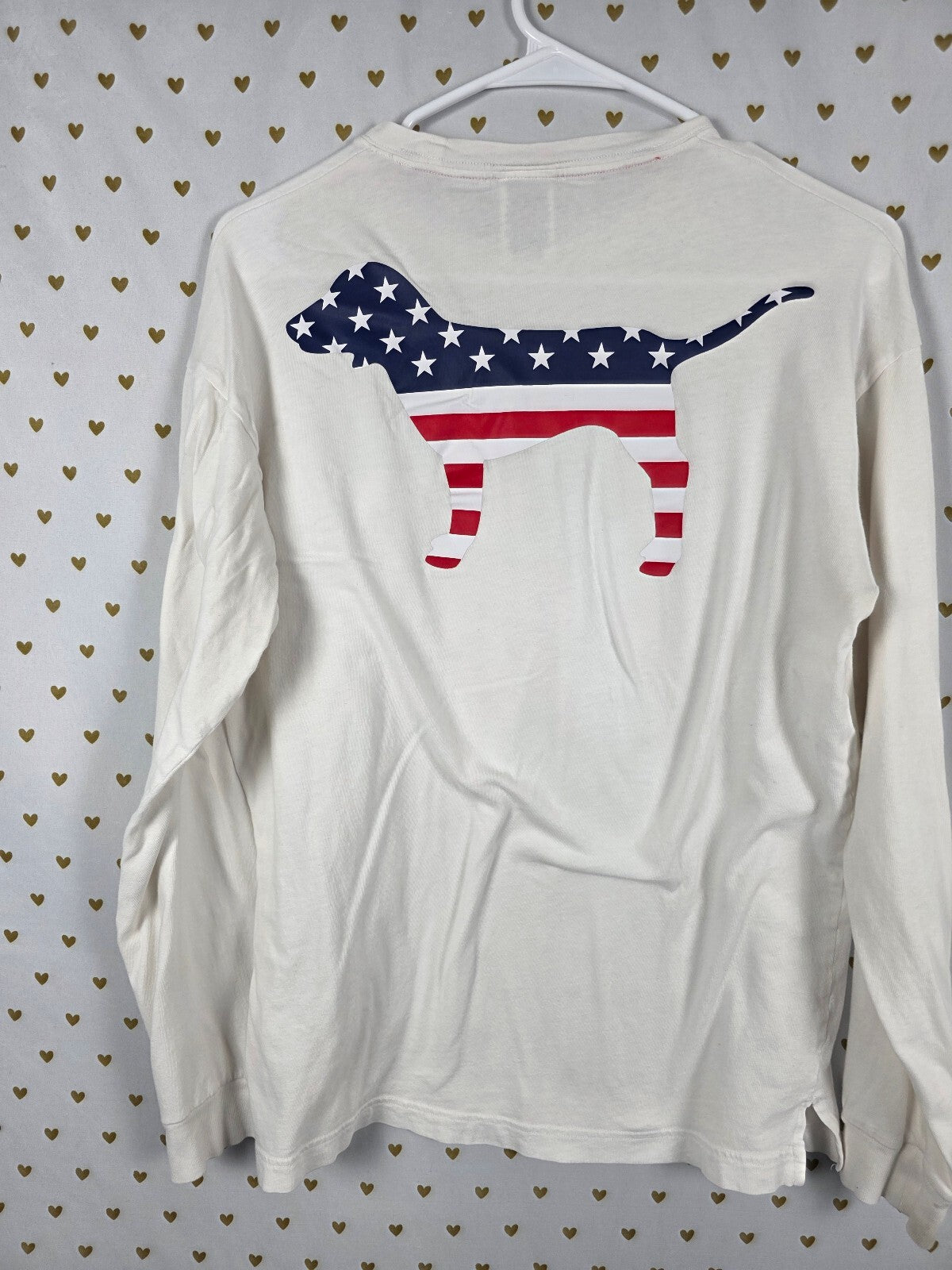 Victorias Secret PINK USA American Flag Dog Logo Long Sleeve tee Shirt XS