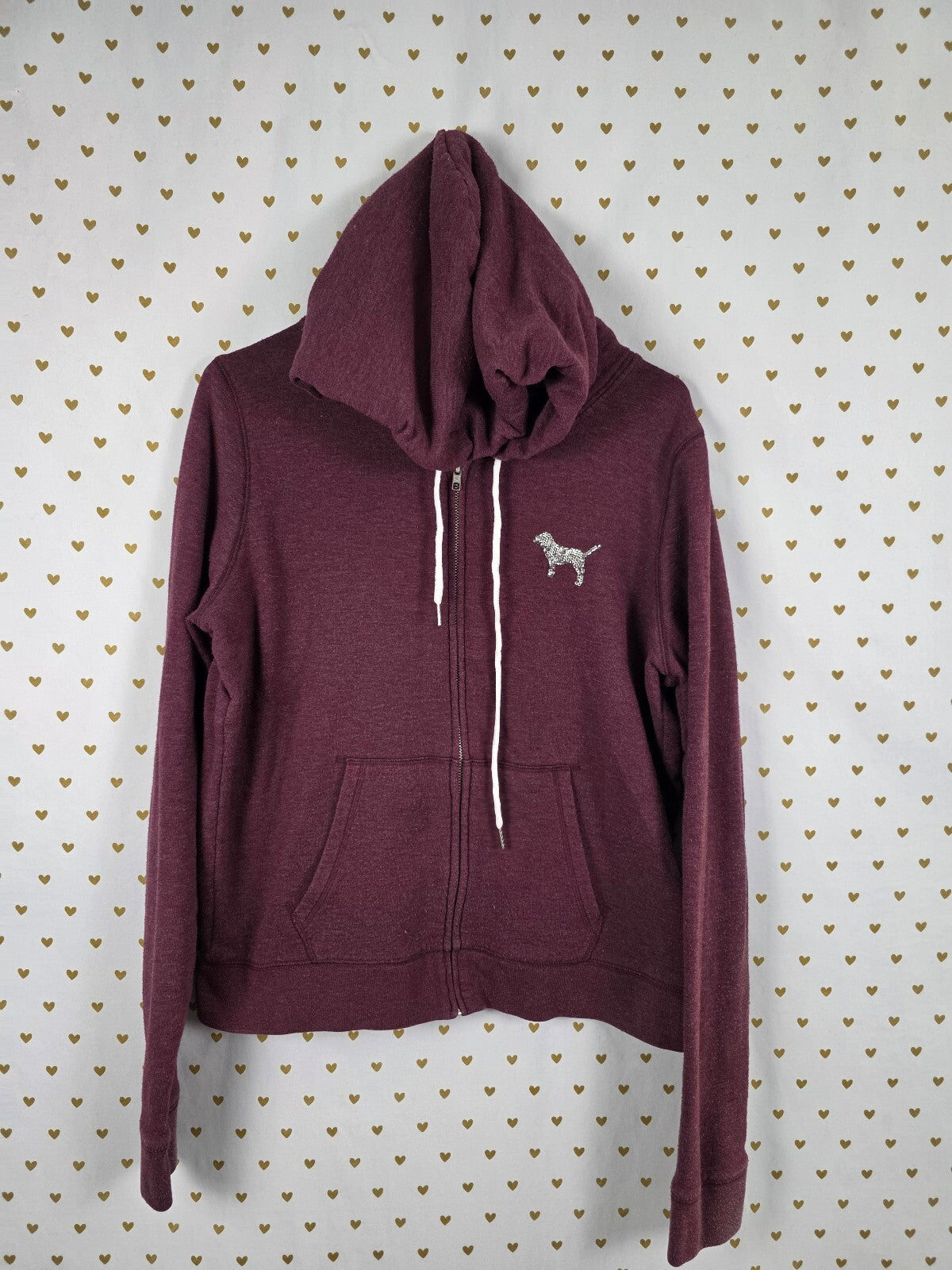 Victorias Secret Pink maroon Full zip Sequined Hoodie Jacket Logo Large