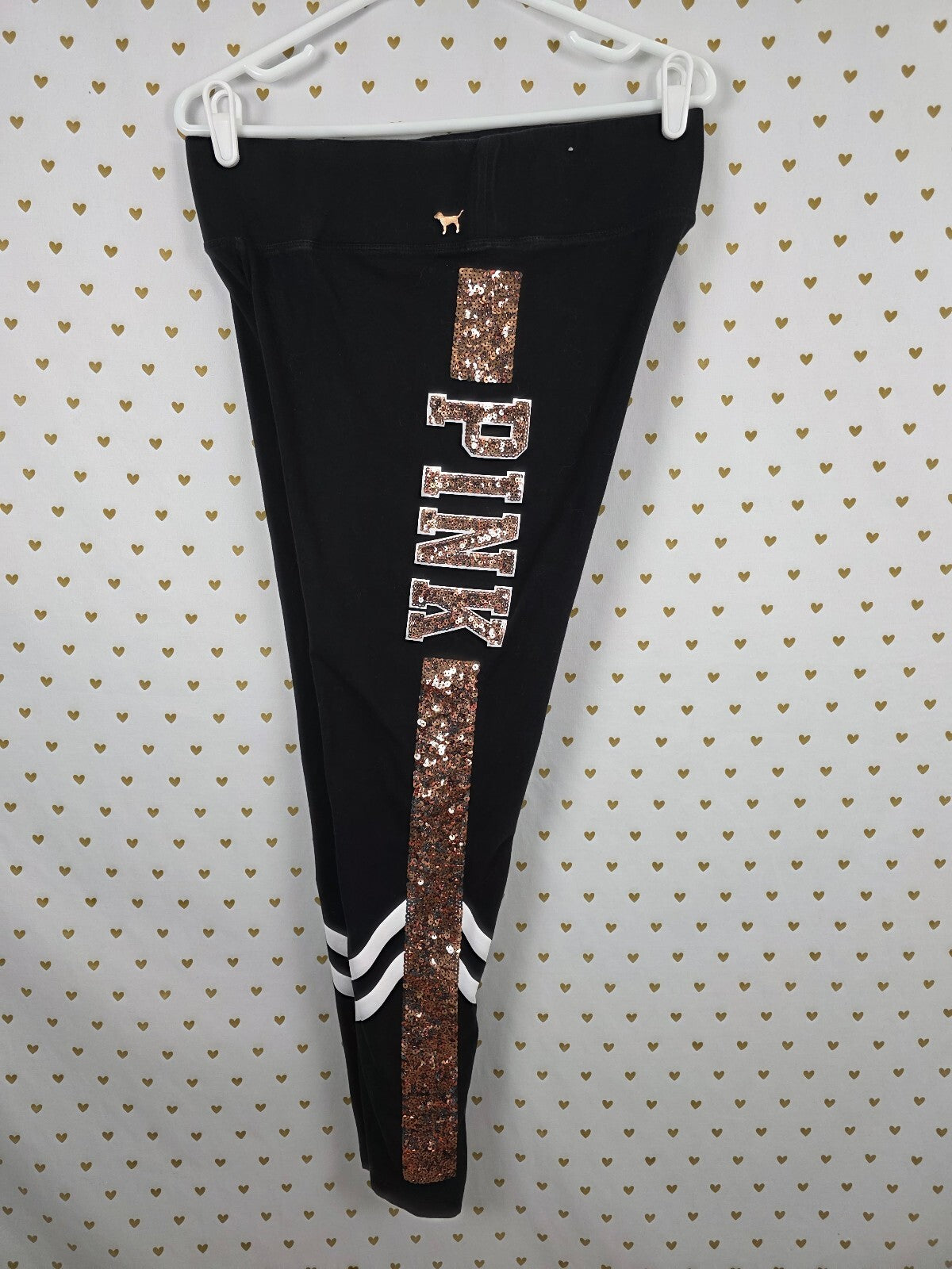 Victorias Secret PINK Rose Gold Bling Yoga Pants Sequined Leggings large