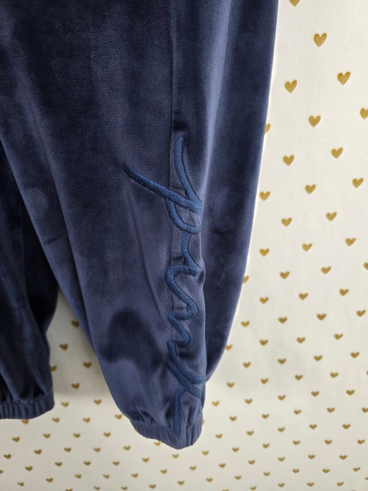 Victorias Secret Pink Blue Logo Embroidered Velour Sweats Hoodie SET LARGE