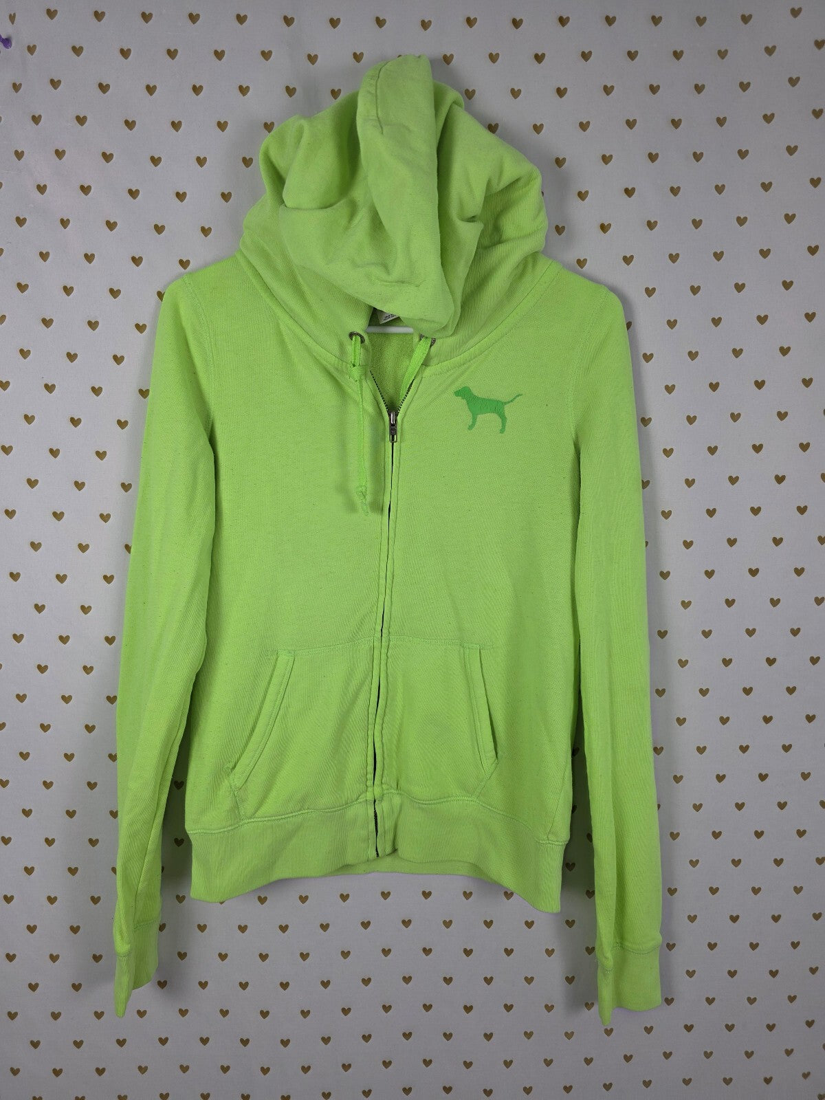 Victorias Secret Pink Neon Green Full zip Hoodie Jacket Vintage SMALL Y2k