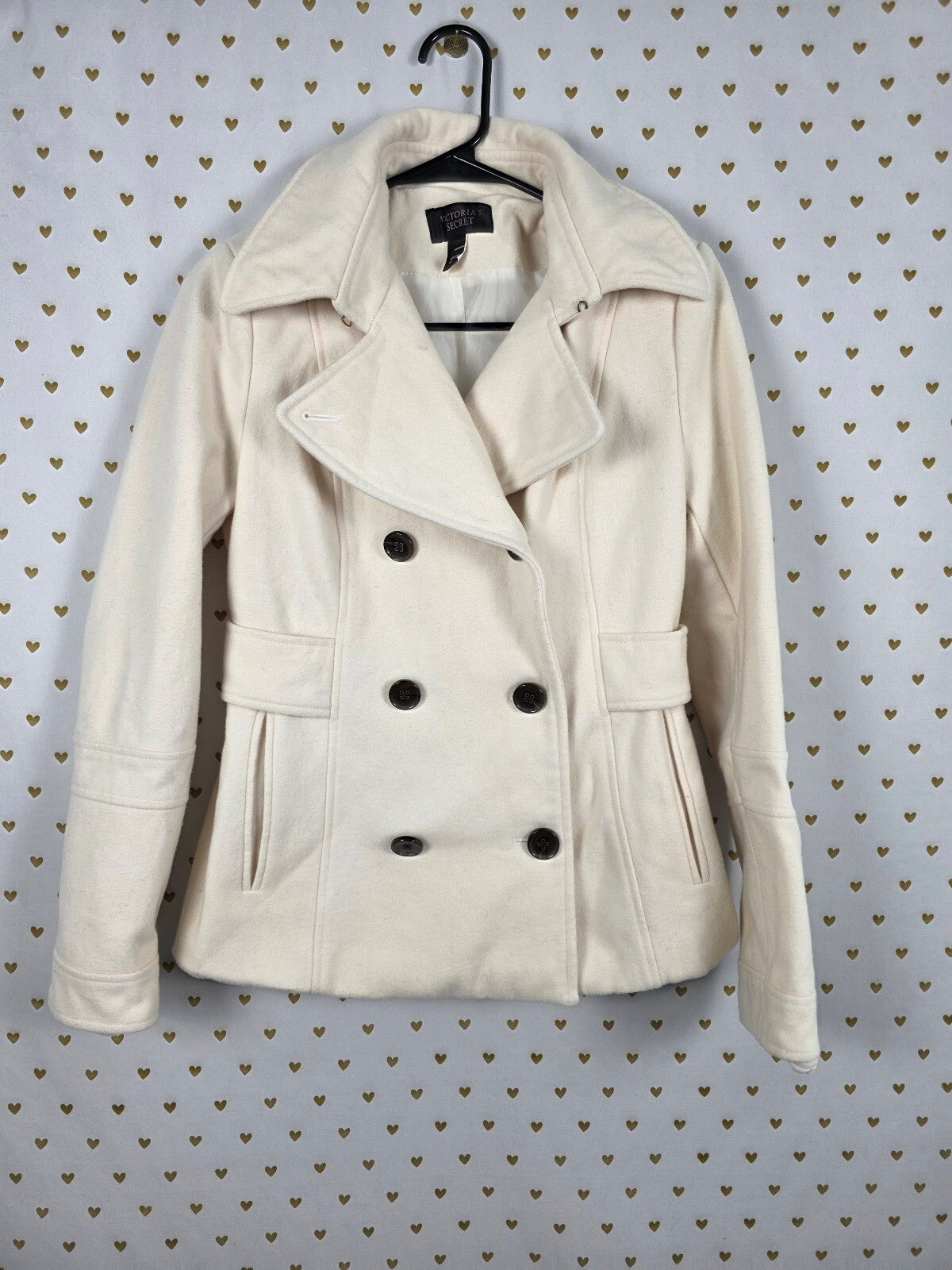 Victoria's Secret Ivory Wool Blend Pea Coat Double Breasted Jacket Size 2