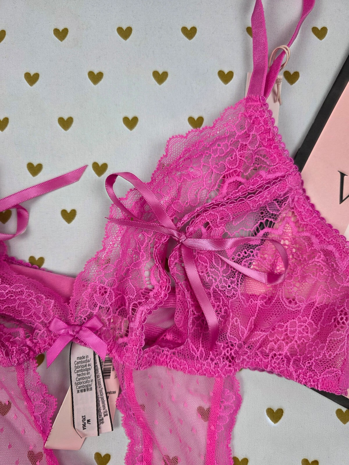 Victoria's Secret French Maid Costume Teddy G-String 2 Pc Set M NWT Hearts