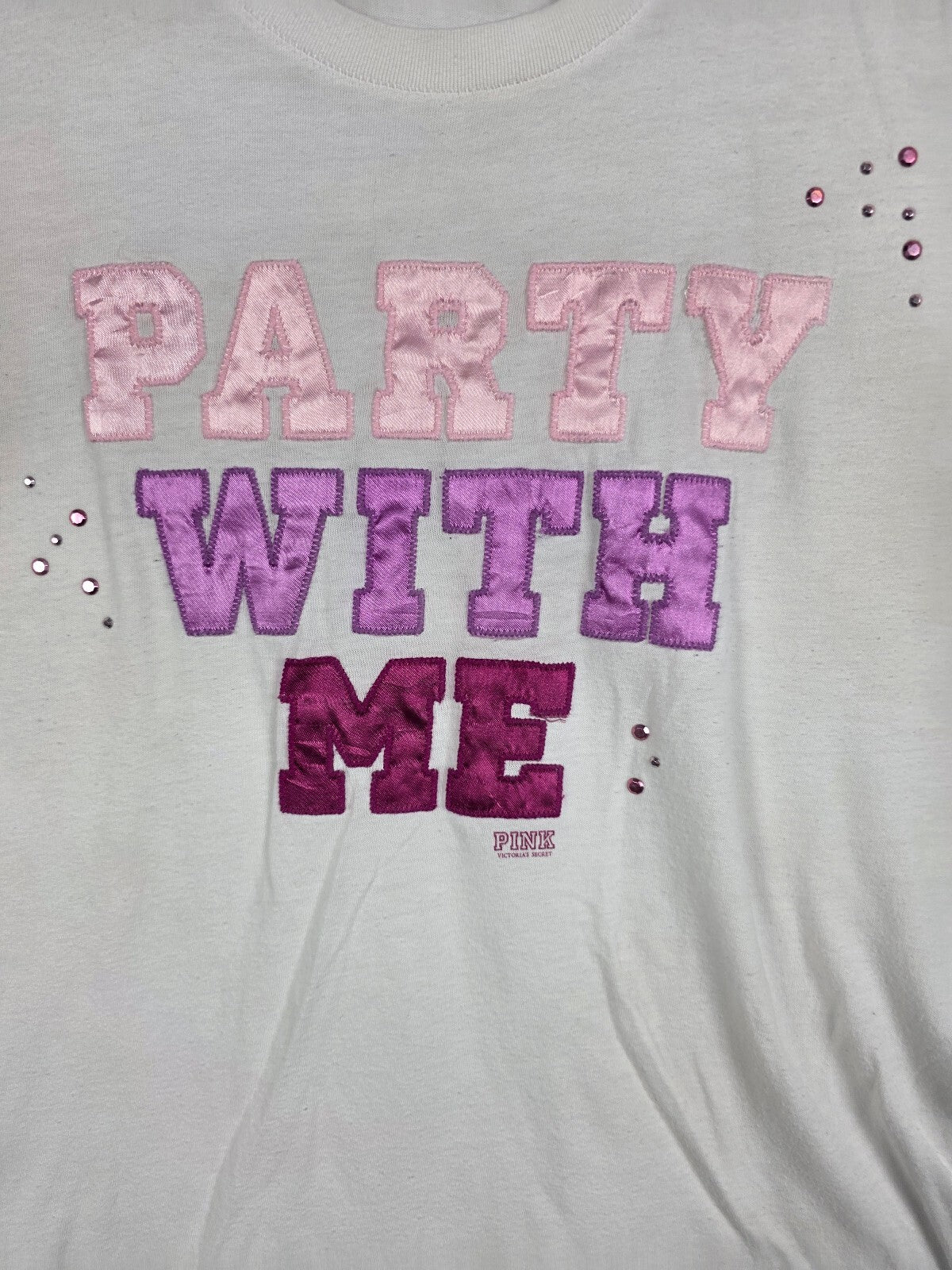 Victorias Secret PINK Vintage Embroidered Party With Me Tee shirt Large