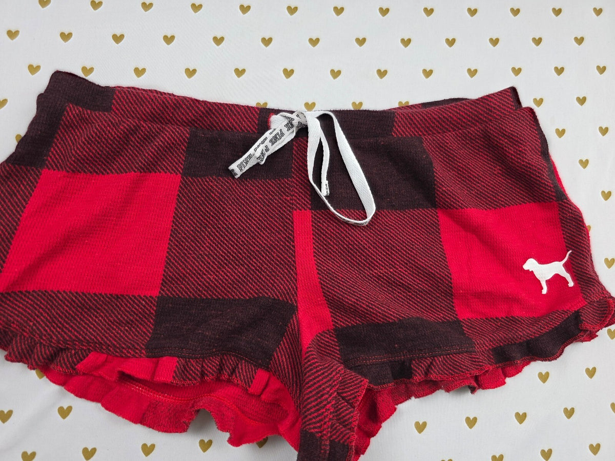 Victorias Secret PINK Buffalo Plaid Ruffle Sleep Shorts Boxers Pajama Bottoms