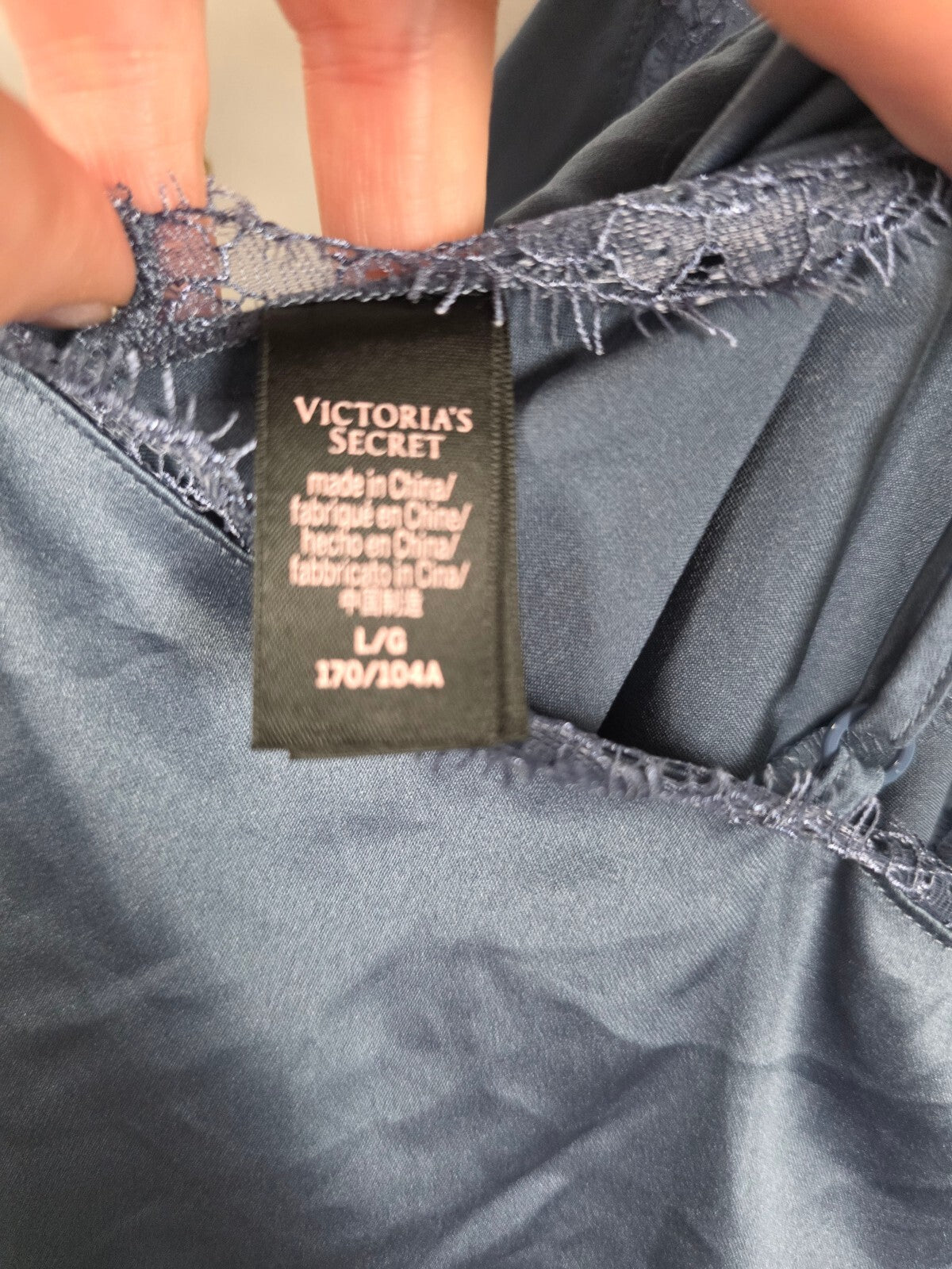 Victorias Secret Blue Cross Strap Nightie Lingerie Slip Dress Satin LARGE