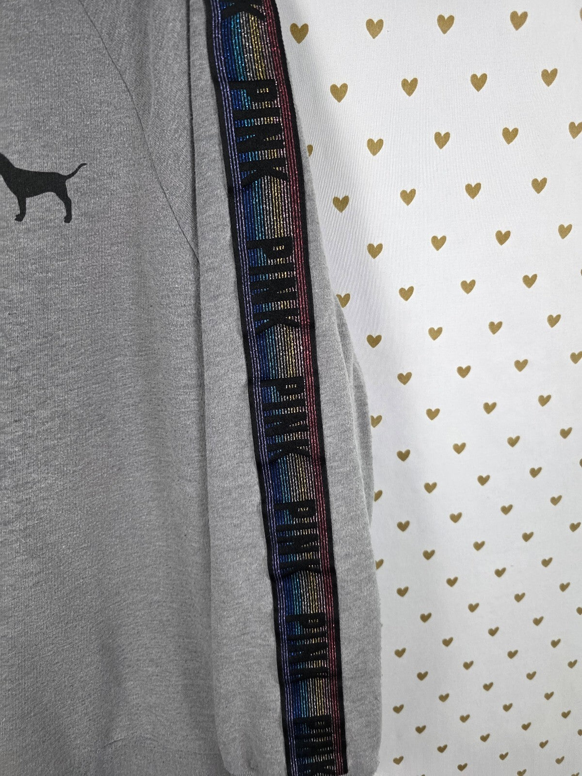 Victorias Secret Pink Rainbow Bling Sleeve crest Crew Sweater  XS