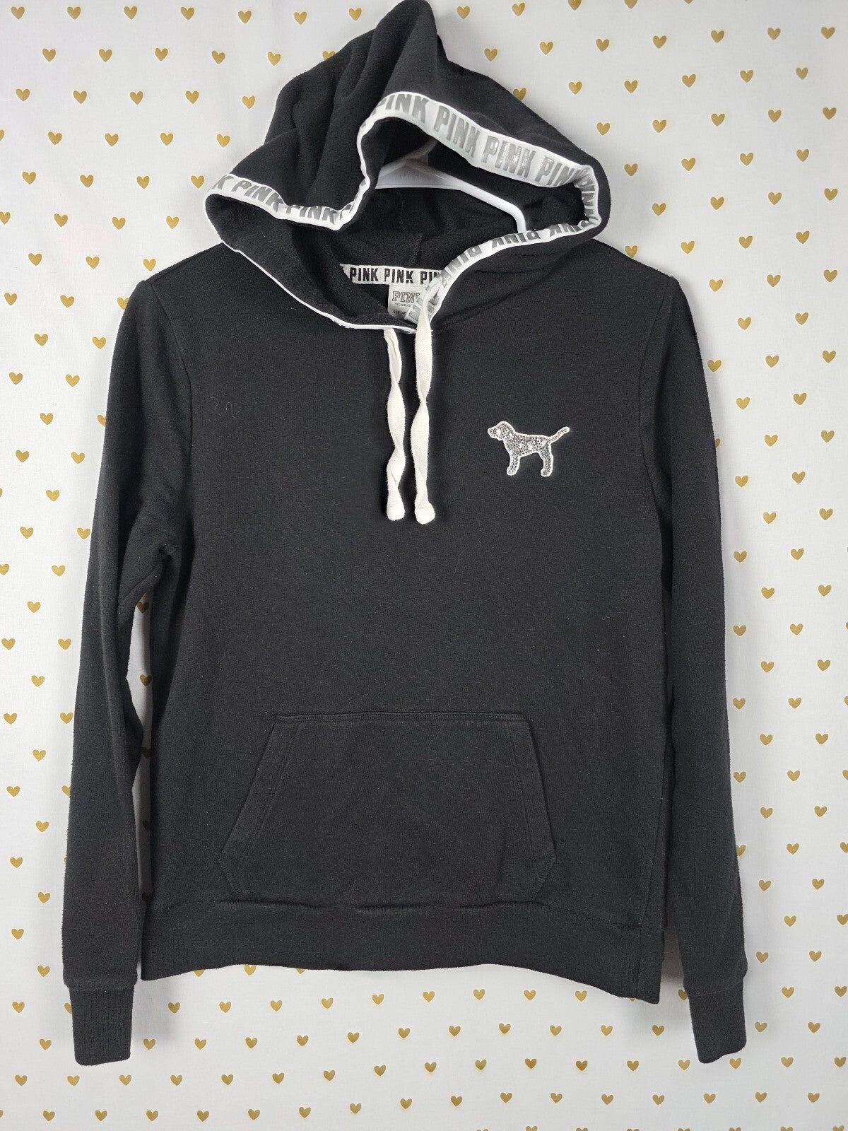 Victorias Secret Pink BLING DOG Sequin Pullover Hoodie Sweater SMALL