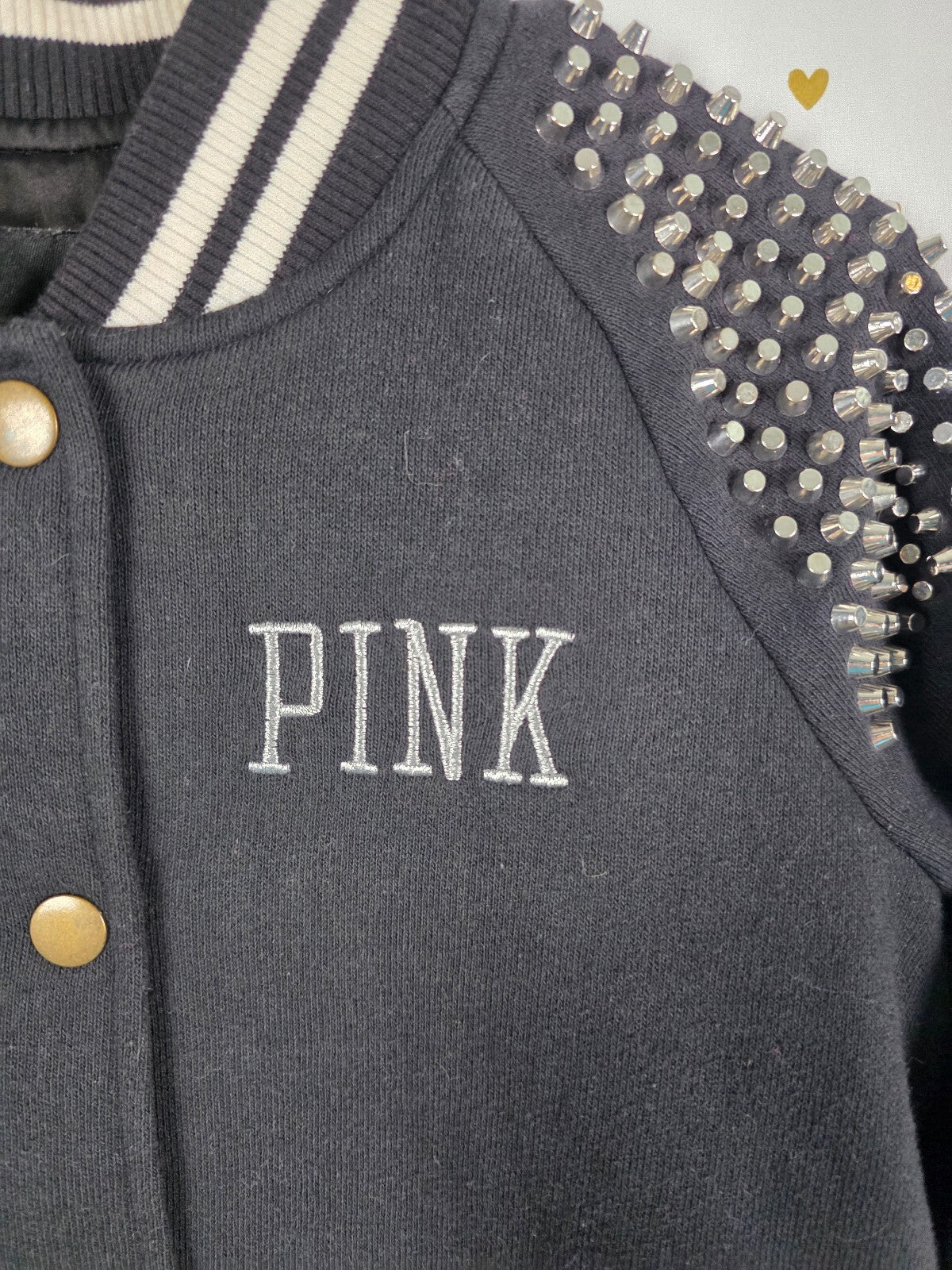 Victoria's Secret PINK Studded Spike Varsity Bomber Jacket Black Glam Rock y2k