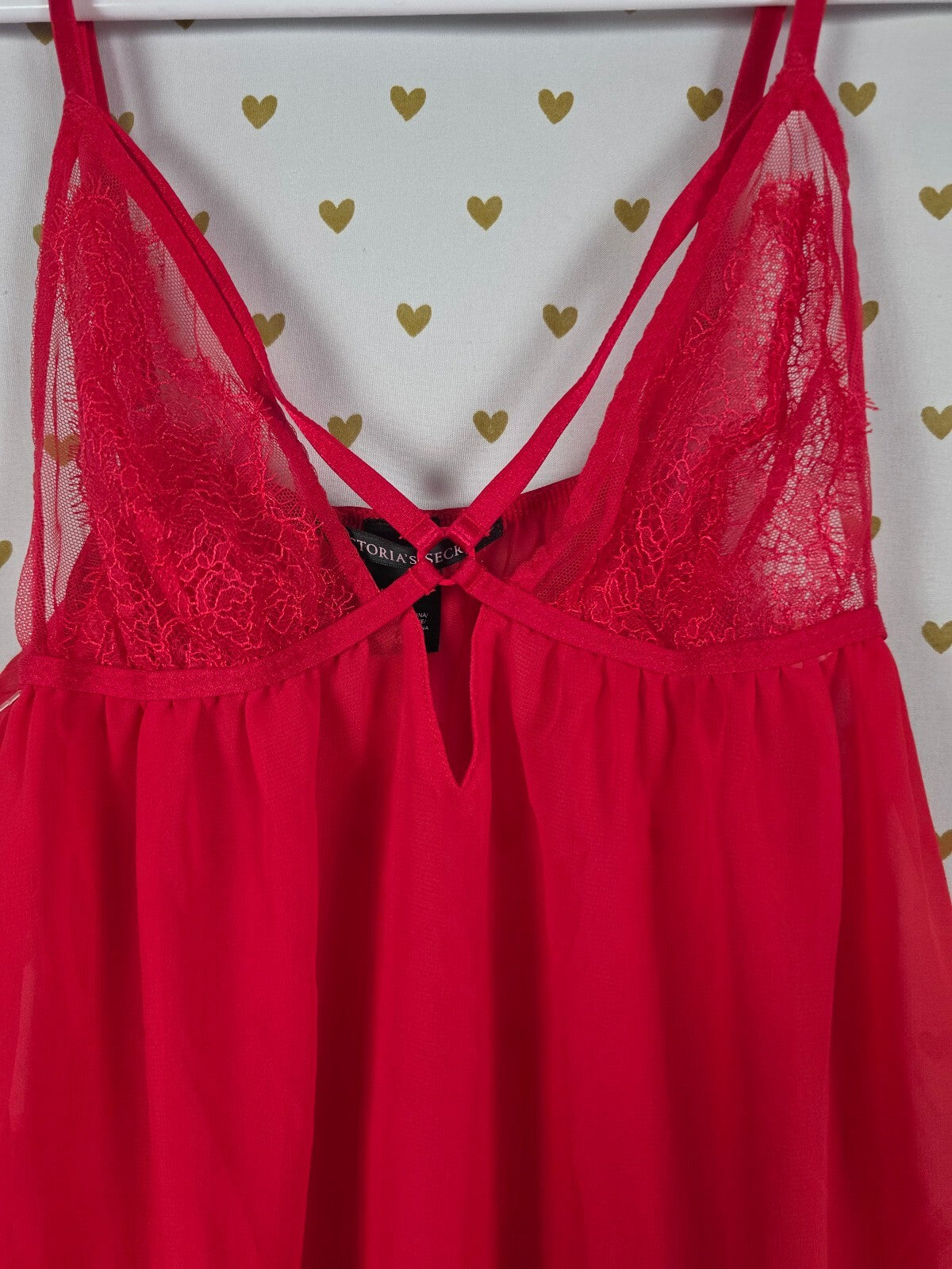 Victorias Secret Red Sheer Strappy Babydoll Nightie Medium Lingerie Dress