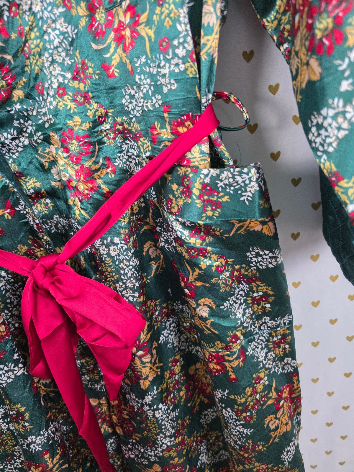 Vintage Victoria's Secret Gold Label Floral Robe P/S Green Quilted Long 80s