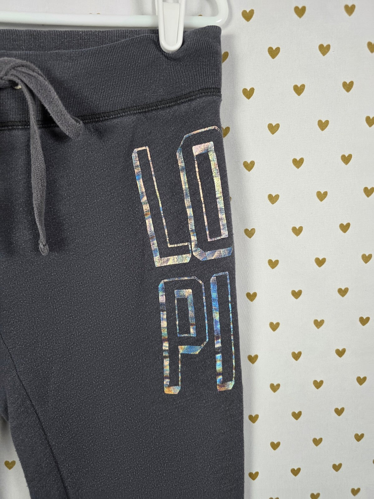 Victorias Secret PINK Holographic Logo Sweatpants XS Grey Vintage