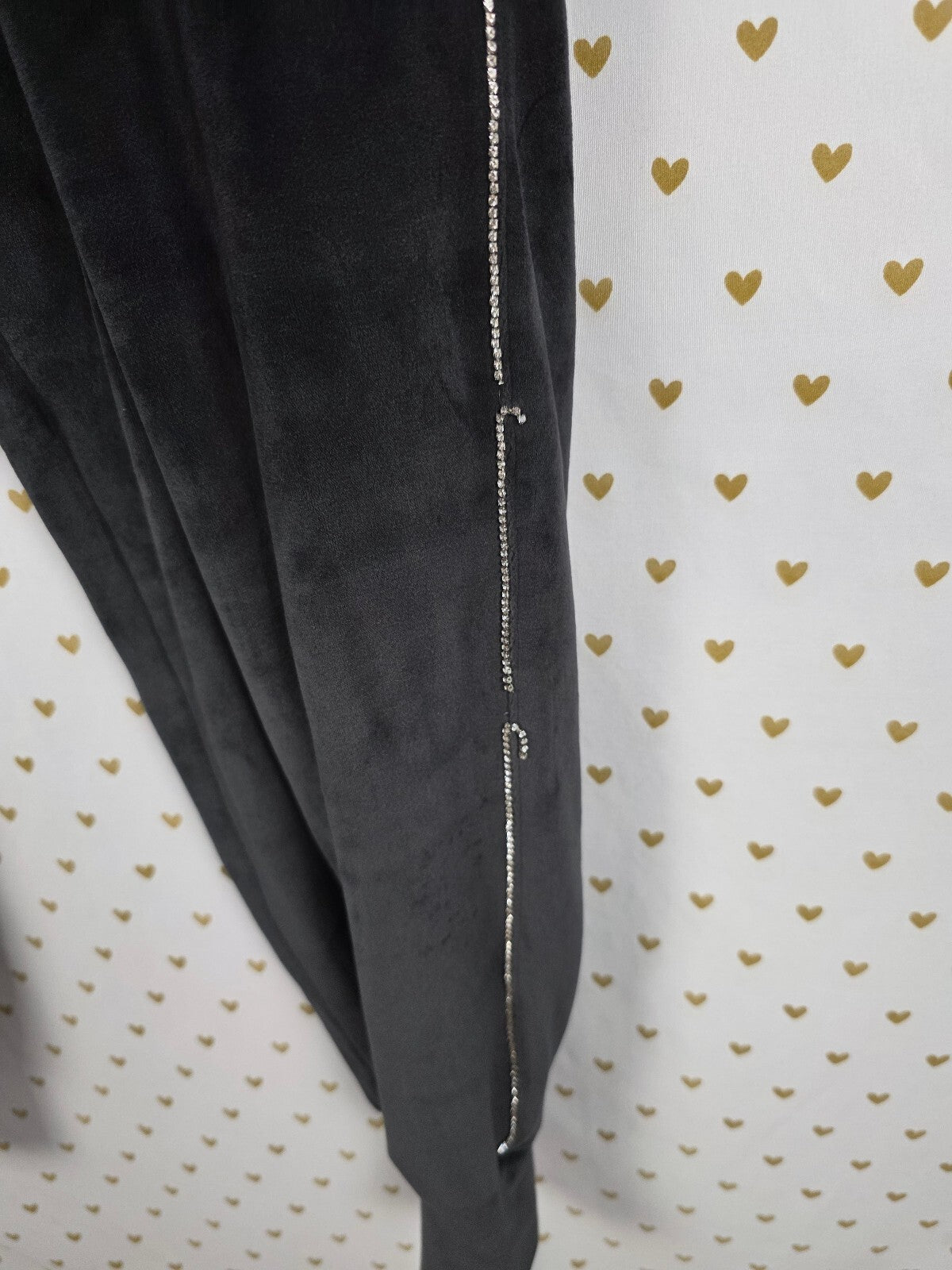 Victorias Secret Black Velvet Soft Sweats Sweatpants BLING Stripe MEDIUM